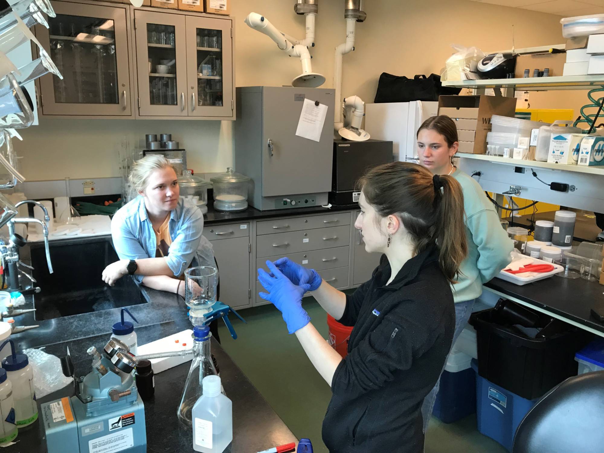 Steinman Lab and Partridge Lab technicians plan HAB sample processing.